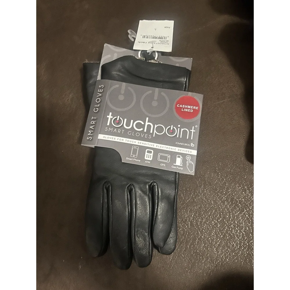 Touchpoint Smart Gloves Black Size  L Leather With Cashmere Lining NWT